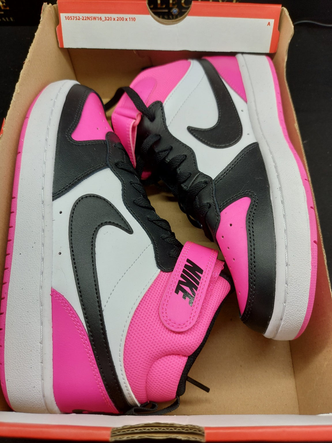Nike Court Borough Mid 2 BG pink black white size 7Y