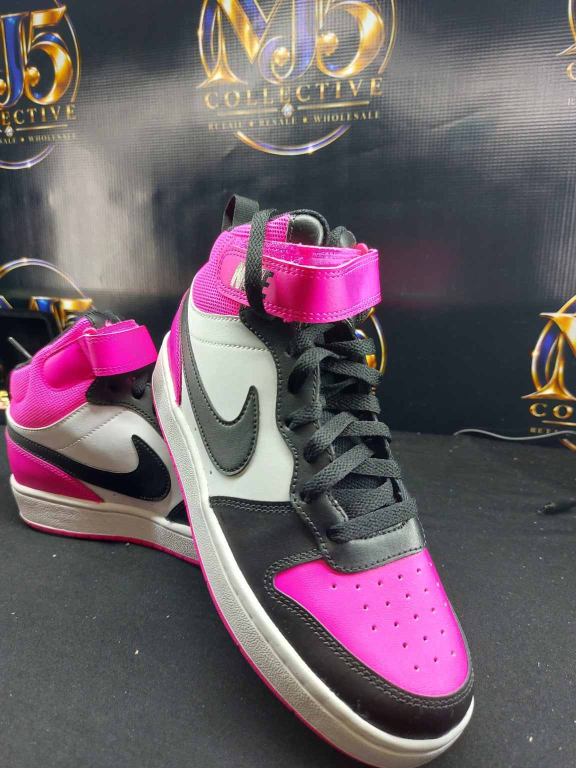 Nike Court Borough Mid 2 BG pink black white size 7Y