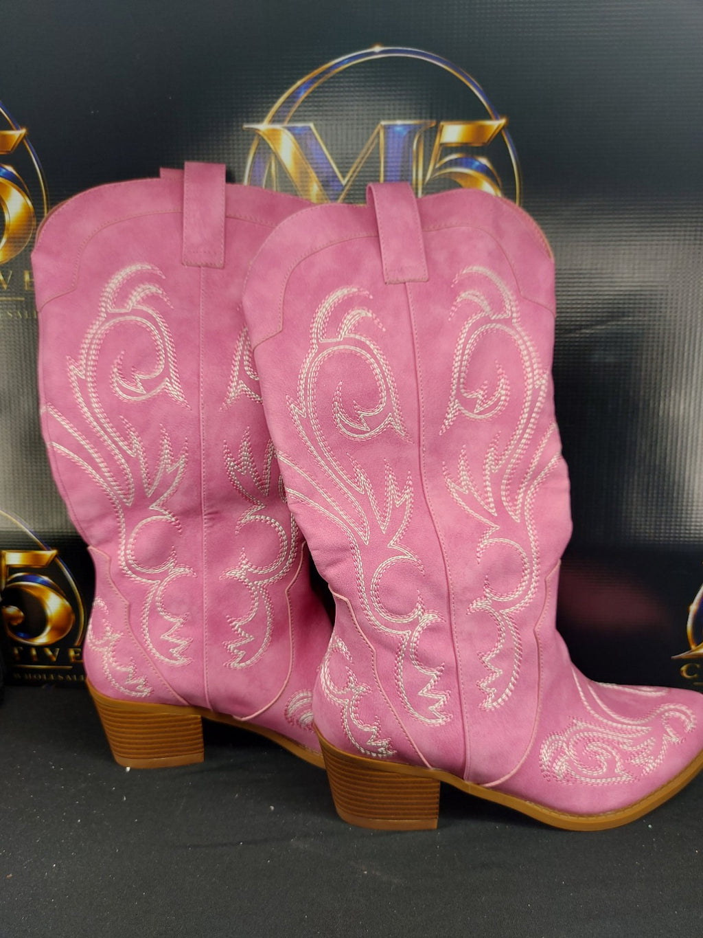 Athlefit pink embroidered cowboy boots size 9 original photo 1