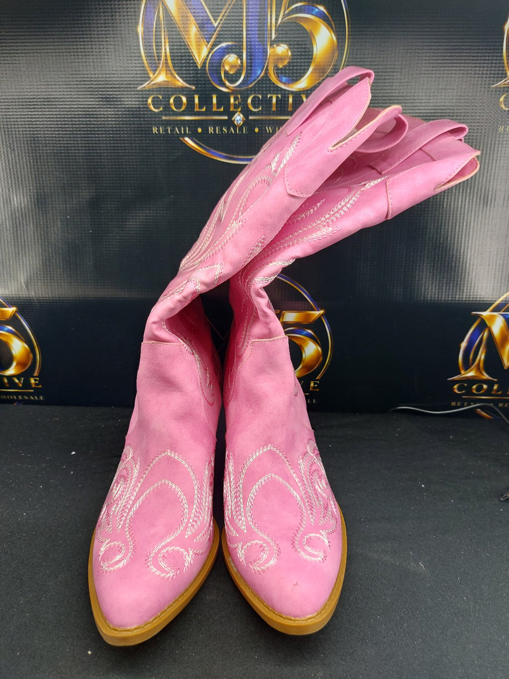 Athlefit pink embroidered cowboy boots size 9 original photo 2
