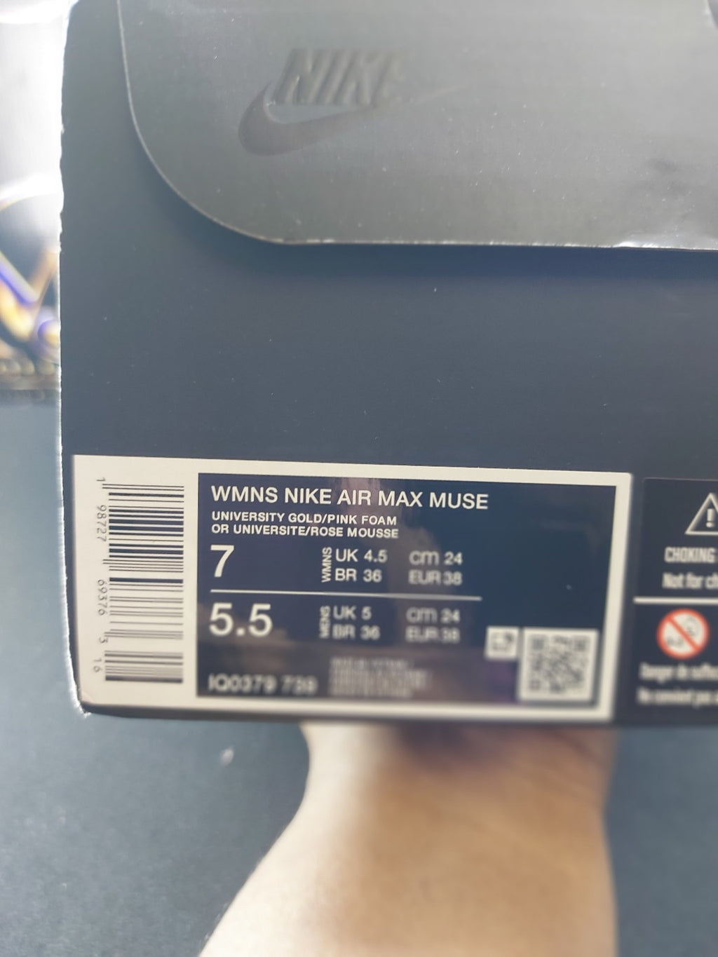 Original Nike Air Max Muse University Gold Pink Foam women's size 7 box label