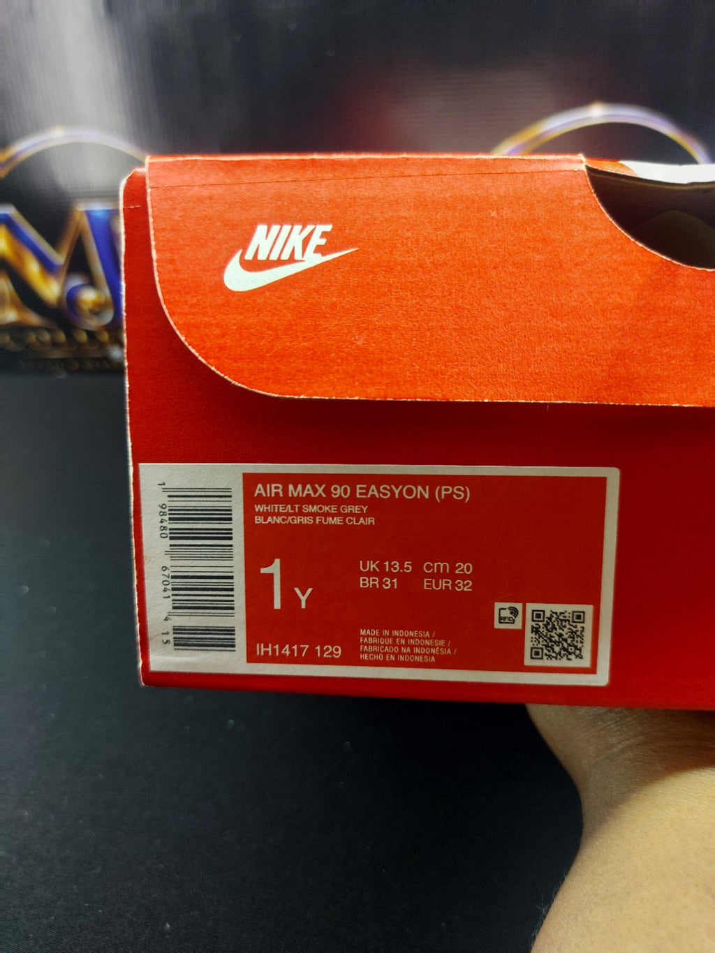 Nike Air Max 90 EasyOn box label style IH1417-129 size 1Y
