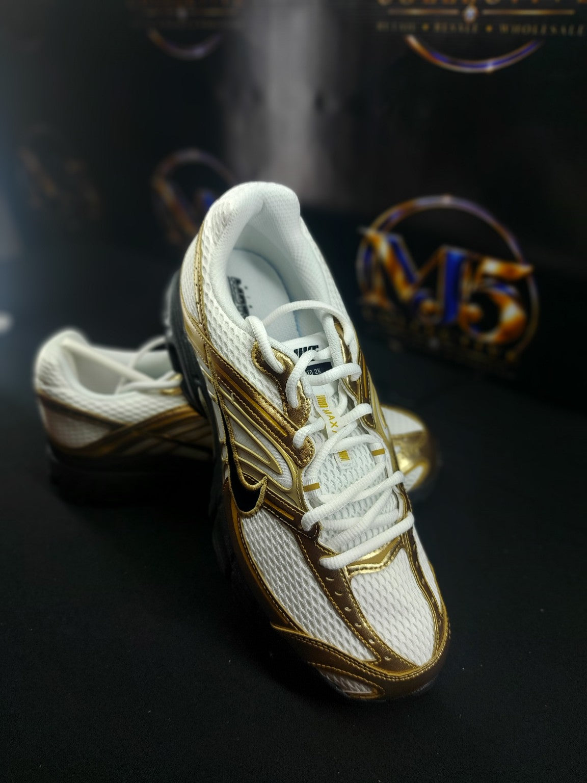 Nike Air Max Moto 2K White Metallic Gold top view
