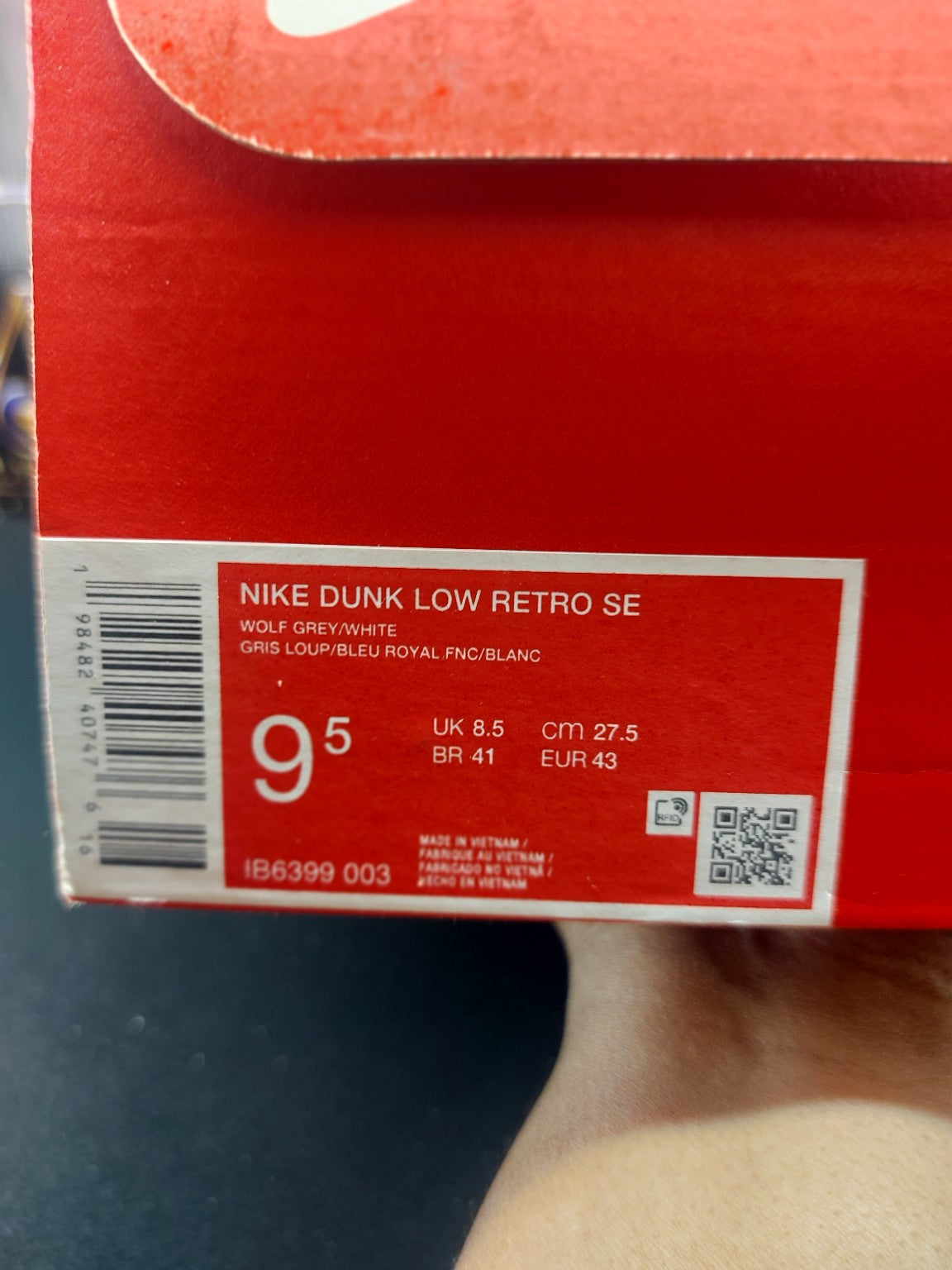 Nike Dunk Low Retro SE IB6399-003 box label men's size 9.5
