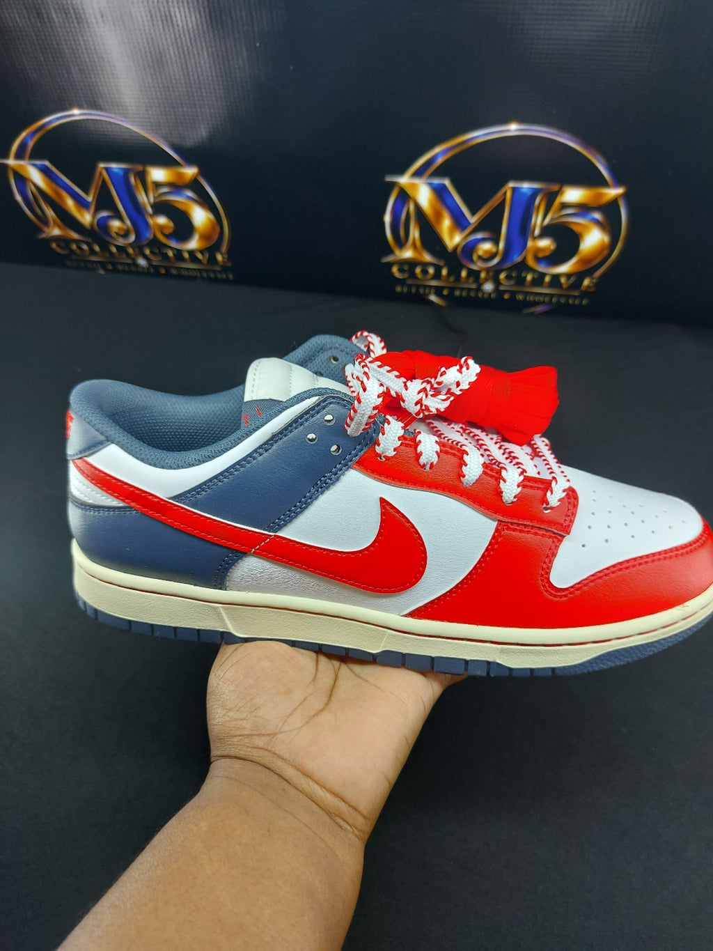Nike Dunk Low Retro White University Red men's size 10 - lateral side view
