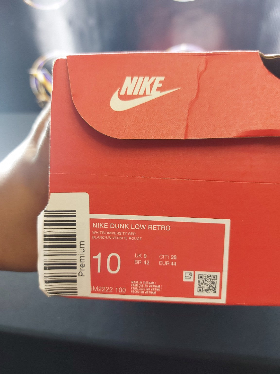 Nike Dunk Low Retro White University Red men's size 10 original box label style IM2222-100