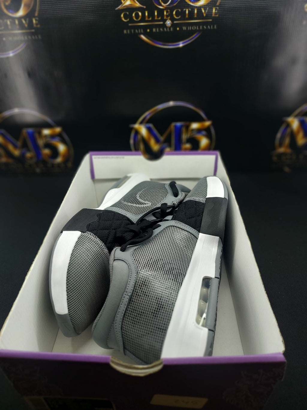 Nike LeBron Witness VIII Cool Grey White Black shoes in box