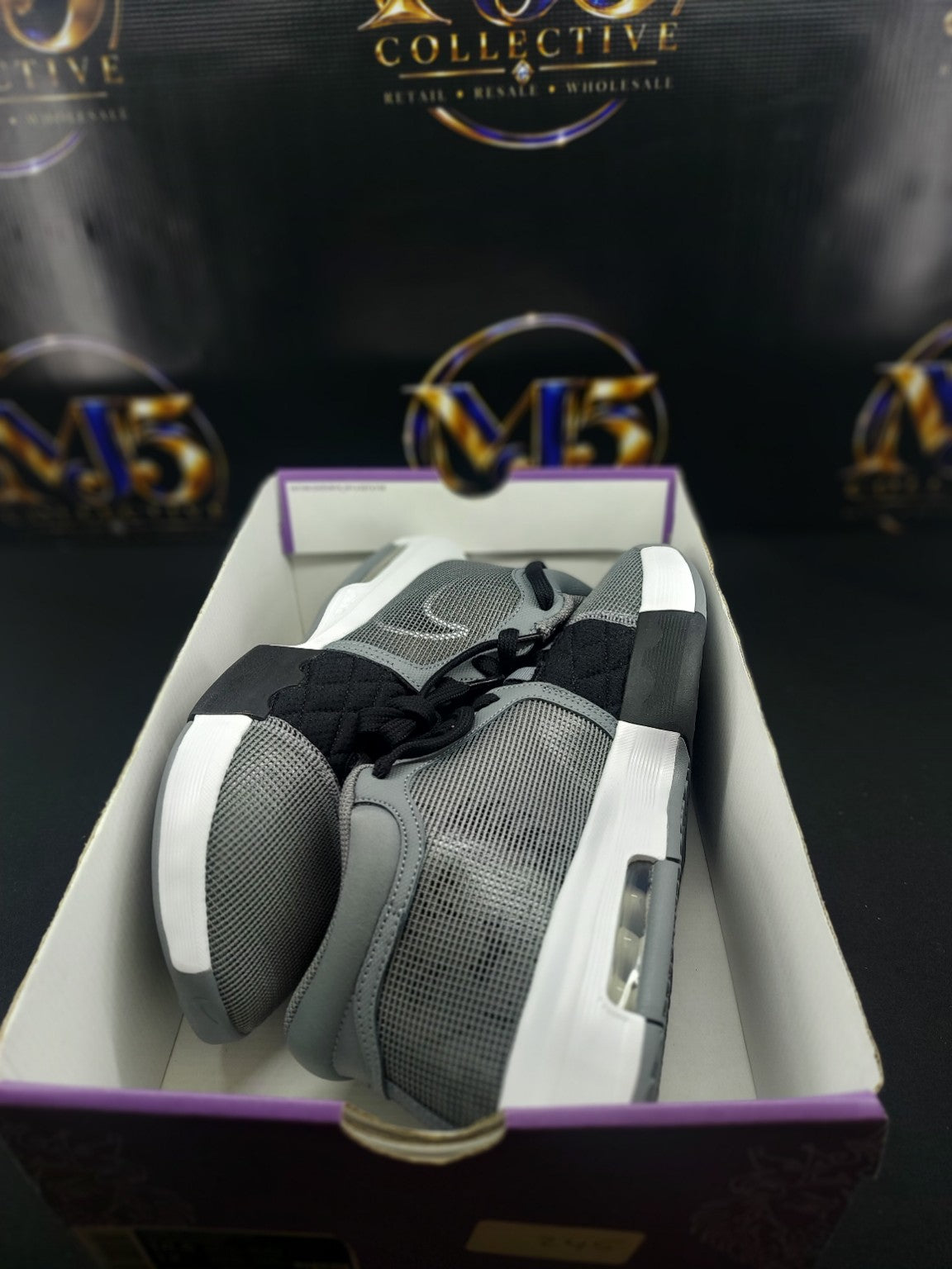Nike LeBron Witness VIII Cool Grey White Black shoes in box